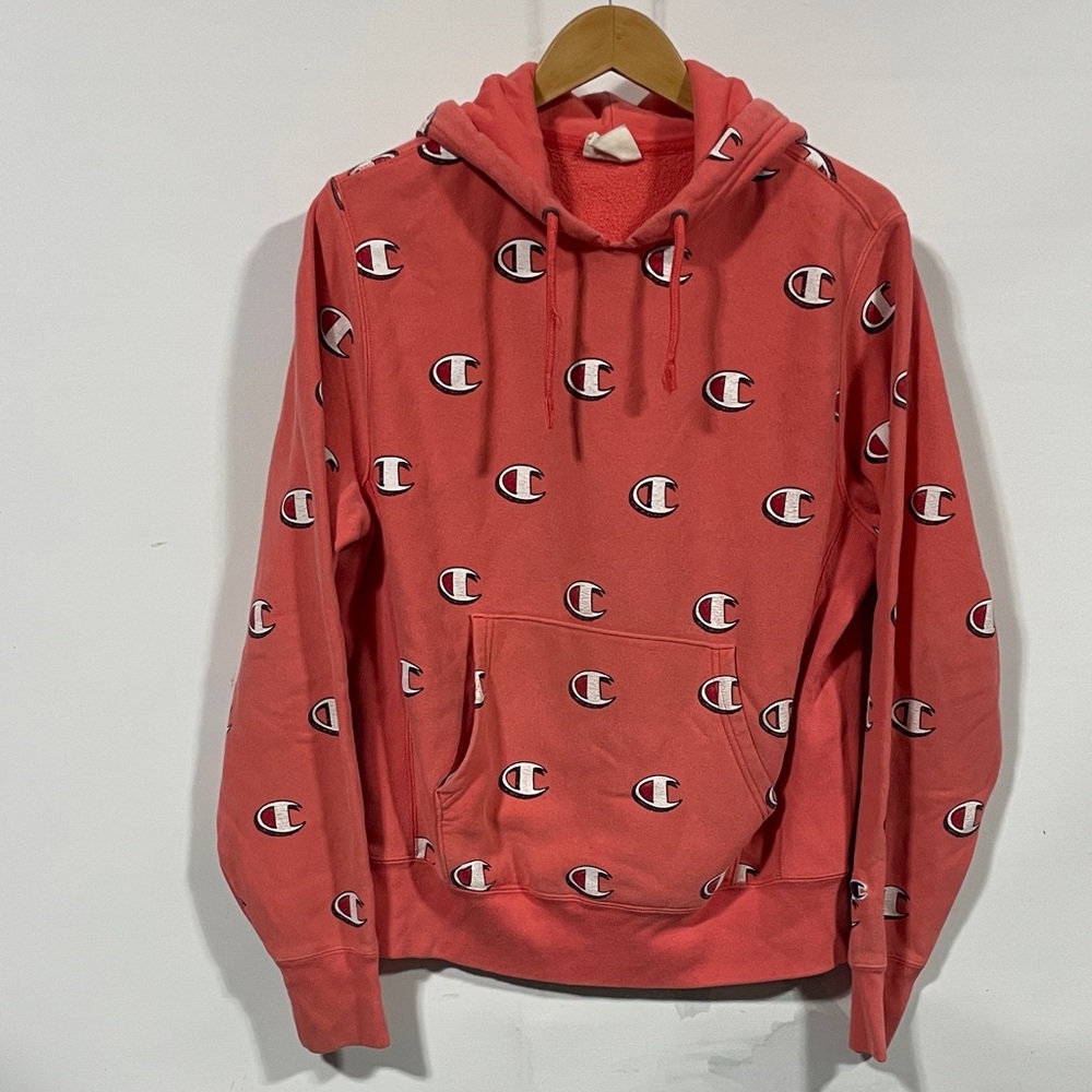 Champion reverse weave Men's Allover Logo Coral Zip-Up Hoodie